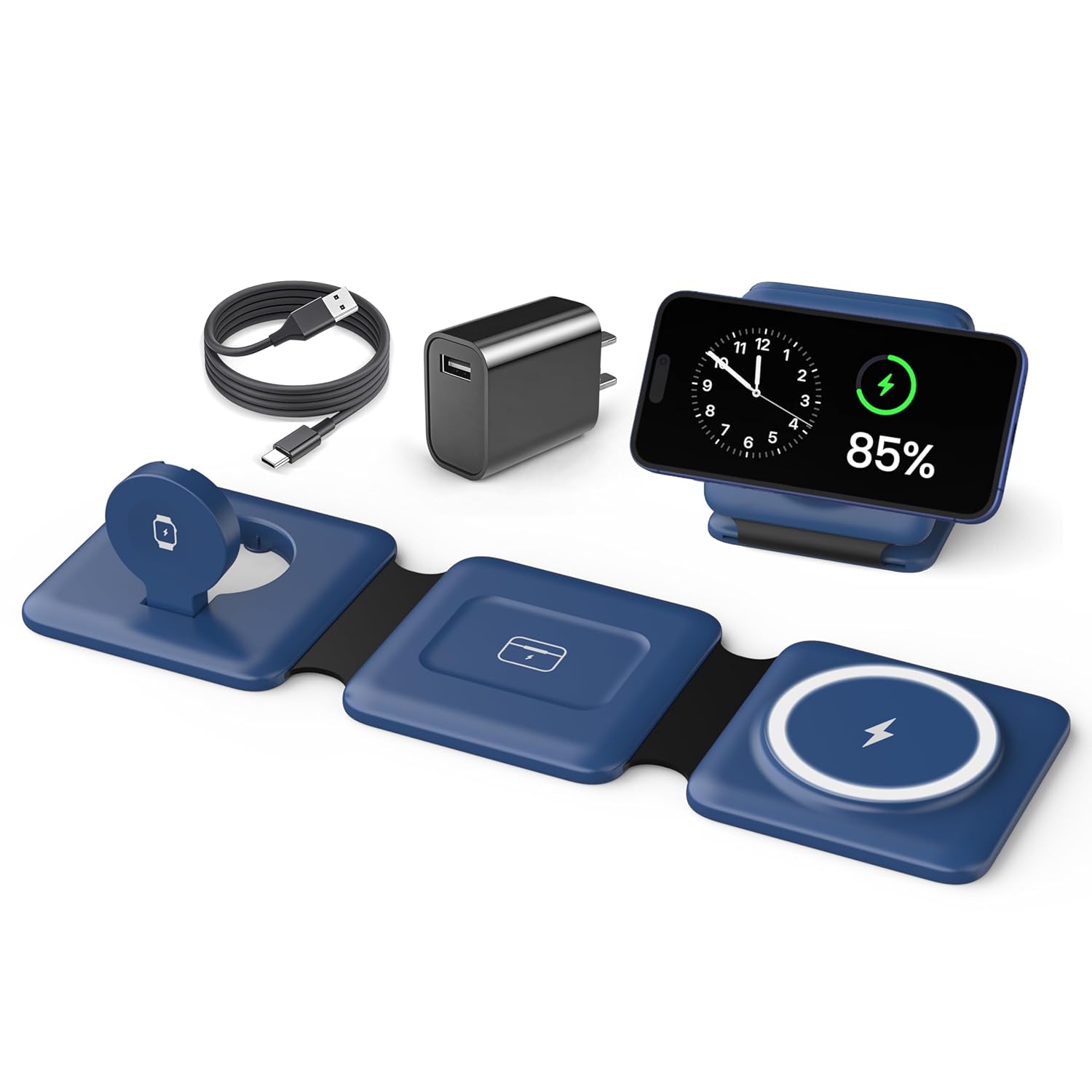Charging Station for Apple Devices - 3 in 1 Magnetic Foldable Wireless Charger Dock - Travel Charging Pad