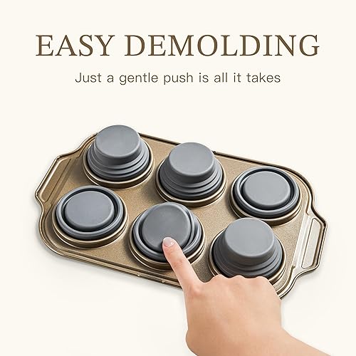 Miniatura 6 de Paquete de 2 moldes plegables de silicona para magdalenas con marco reforzado de metal, moldes de silicona antiadherentes para hornear, magdalenas