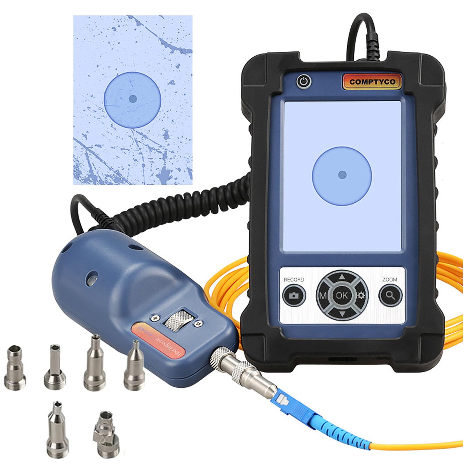 Kit de limpieza de fibra óptica con pantalla LCD y múltiples puntas de conector para detección de extremos