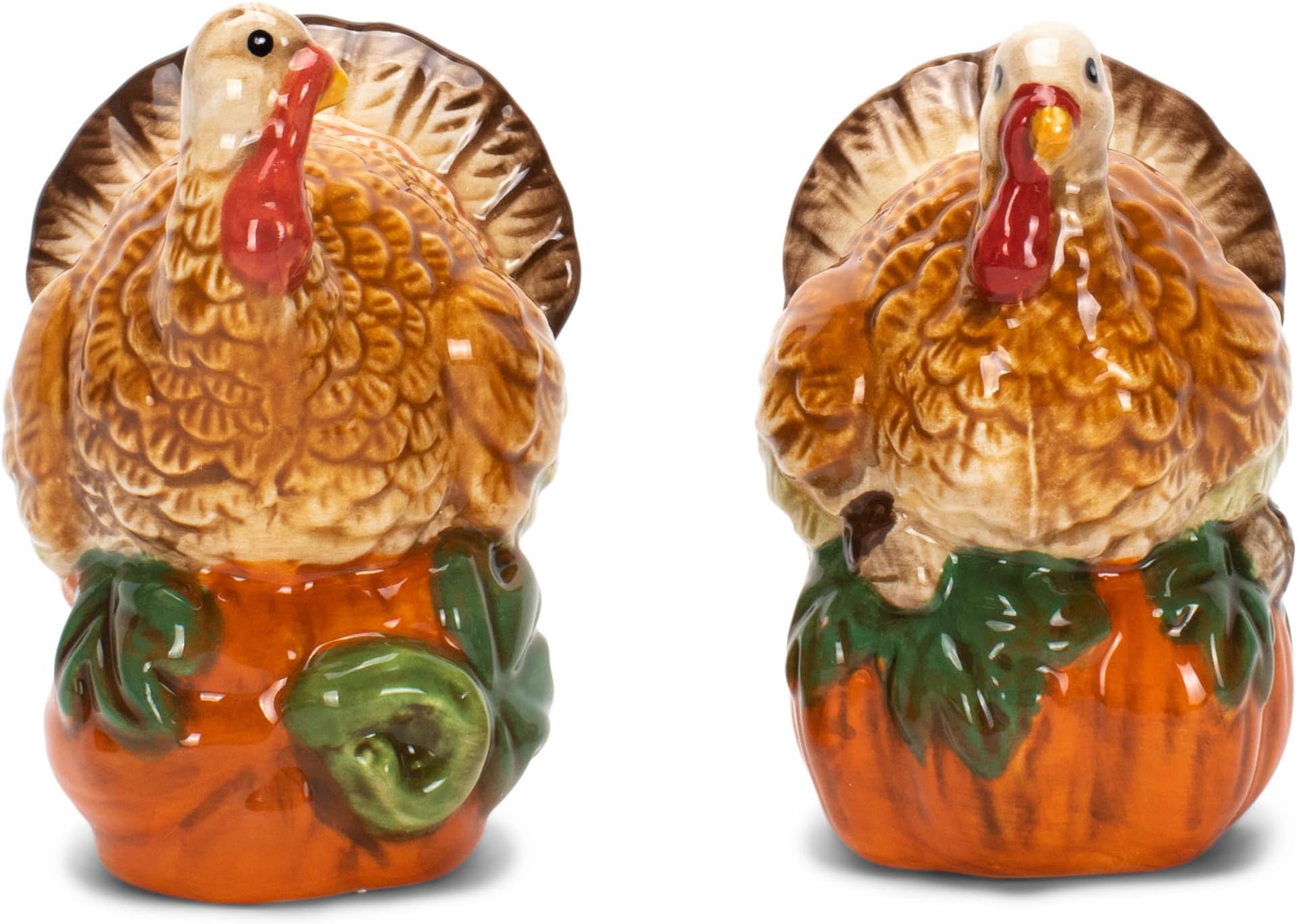 Nat & Jules Turkey Full Color 3 x 2 Ceramic Thanksgiving Salt and Pepper Shaker Set