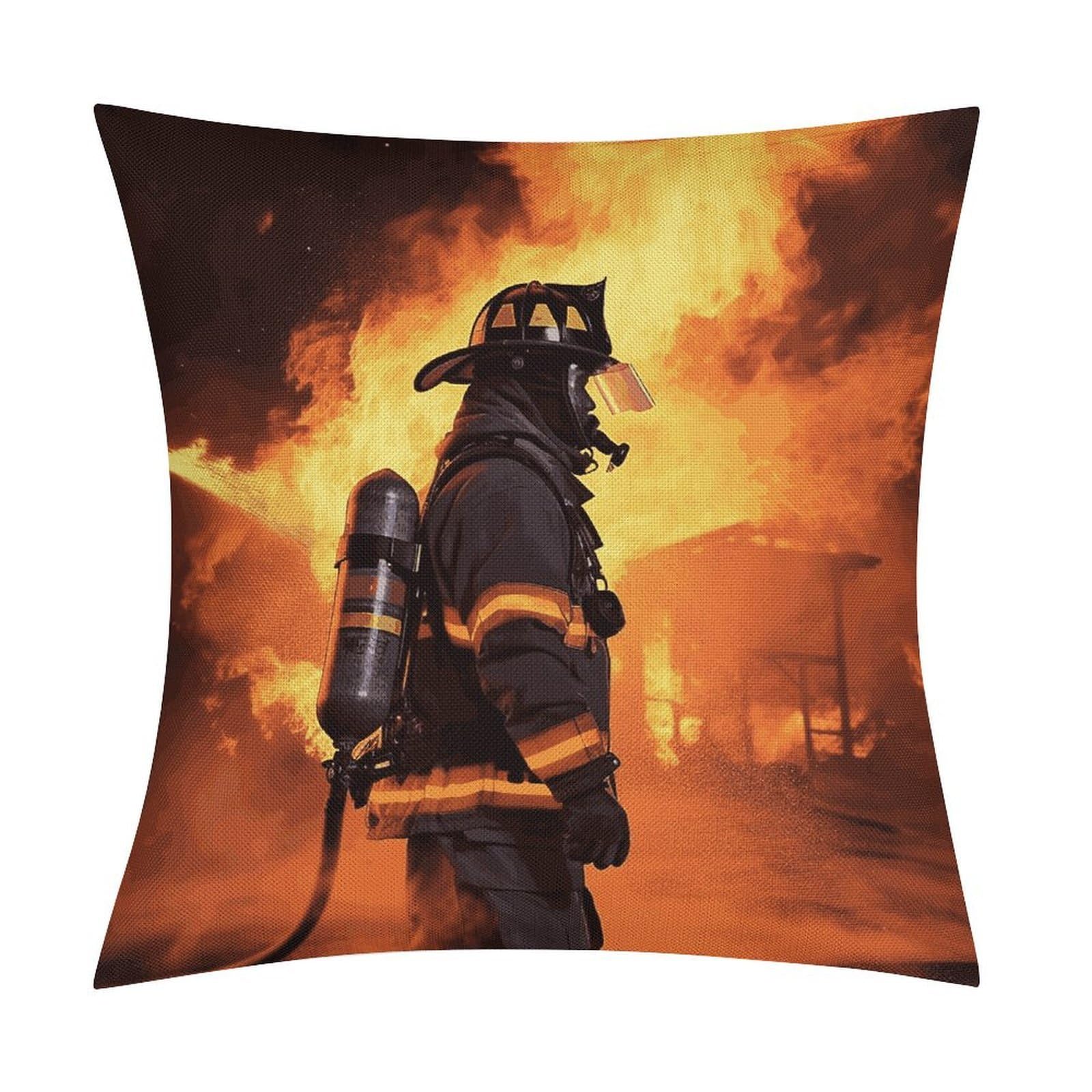 Fodpand Style Firefighter Fireman Flame Pillow Covers 18X18 Inch, Pillow Cases Boho Farmhouse, Throw Pillow Covers For Couch Sofa Bed Spring Home Decor