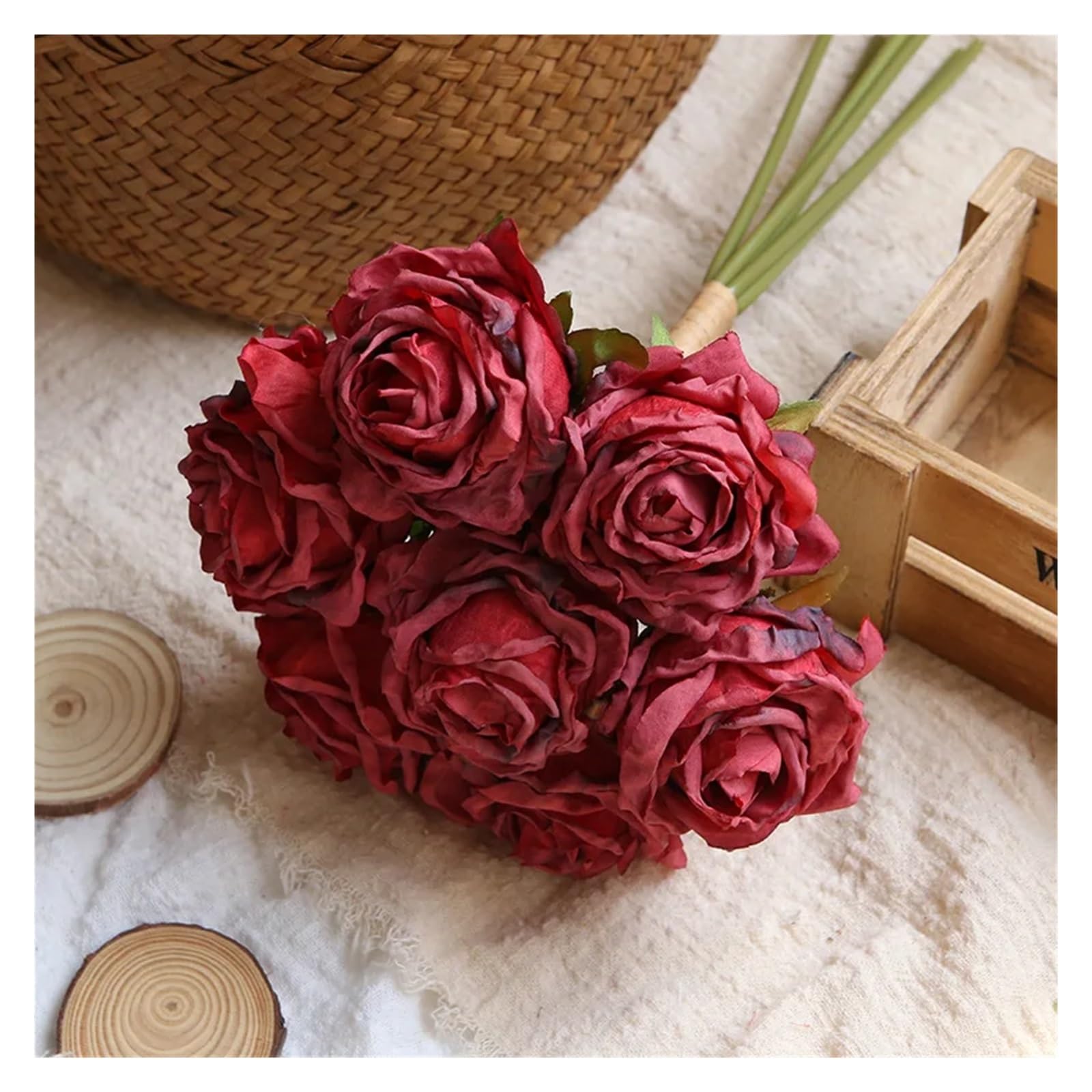 Fiori artificiali per la decorazione, fiori artificiali, mazzo di rose artificiali, fiori finti di seta bianca, bouquet per fotografia di matrimonio, casa, soggiorno, giardino, rose secche bruciate(Li