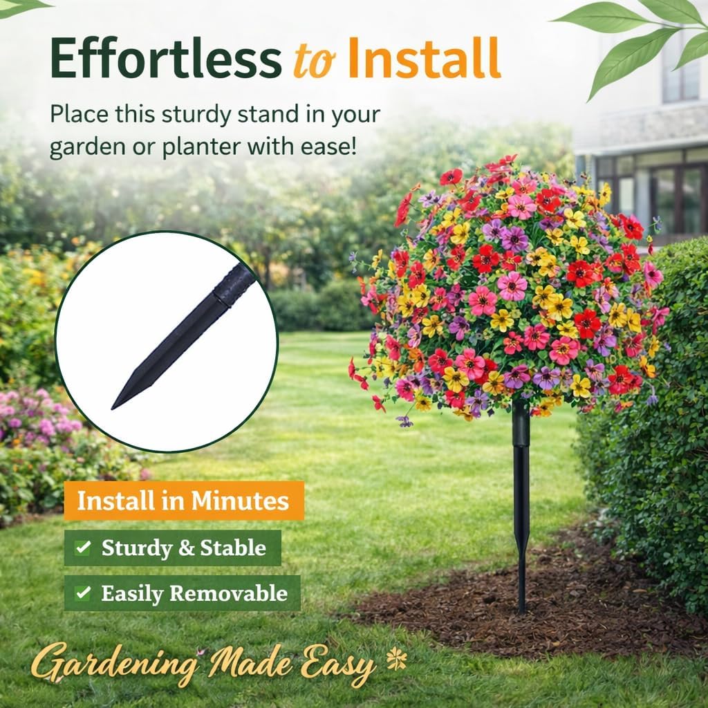 Artificial Flowers for Outdoors, UV Resistant Faux Topiary Ball Plants with Ground Stakes, 22 Inch Realistic Fake Greenery Bushes, Waterproof Fade Proof for Garden Porch Patio Yard Decor, 2 Pack