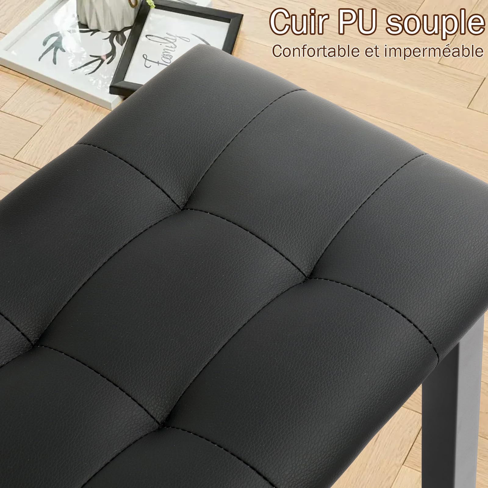 LEADZM Banc de Piano, Tabouret Piano avec Coussin en Cuir PU et Pieds en Fe, Espace de Rangement Intégré, Capacité de Charge Maximale : 200 kg, 70x30x45.5, Noir