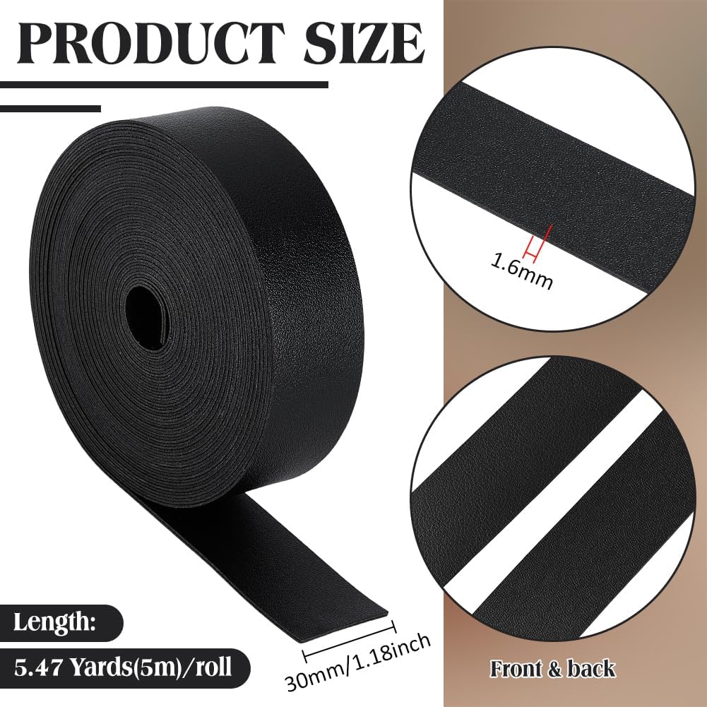 BENECREAT 197 Inch Double Sided Faux Leather Strip, 1.2 Inch Wide Lychee Pattern Leather Strap for DIY Craft Projects, Pet Collars, Belts, Jewelry (Black)