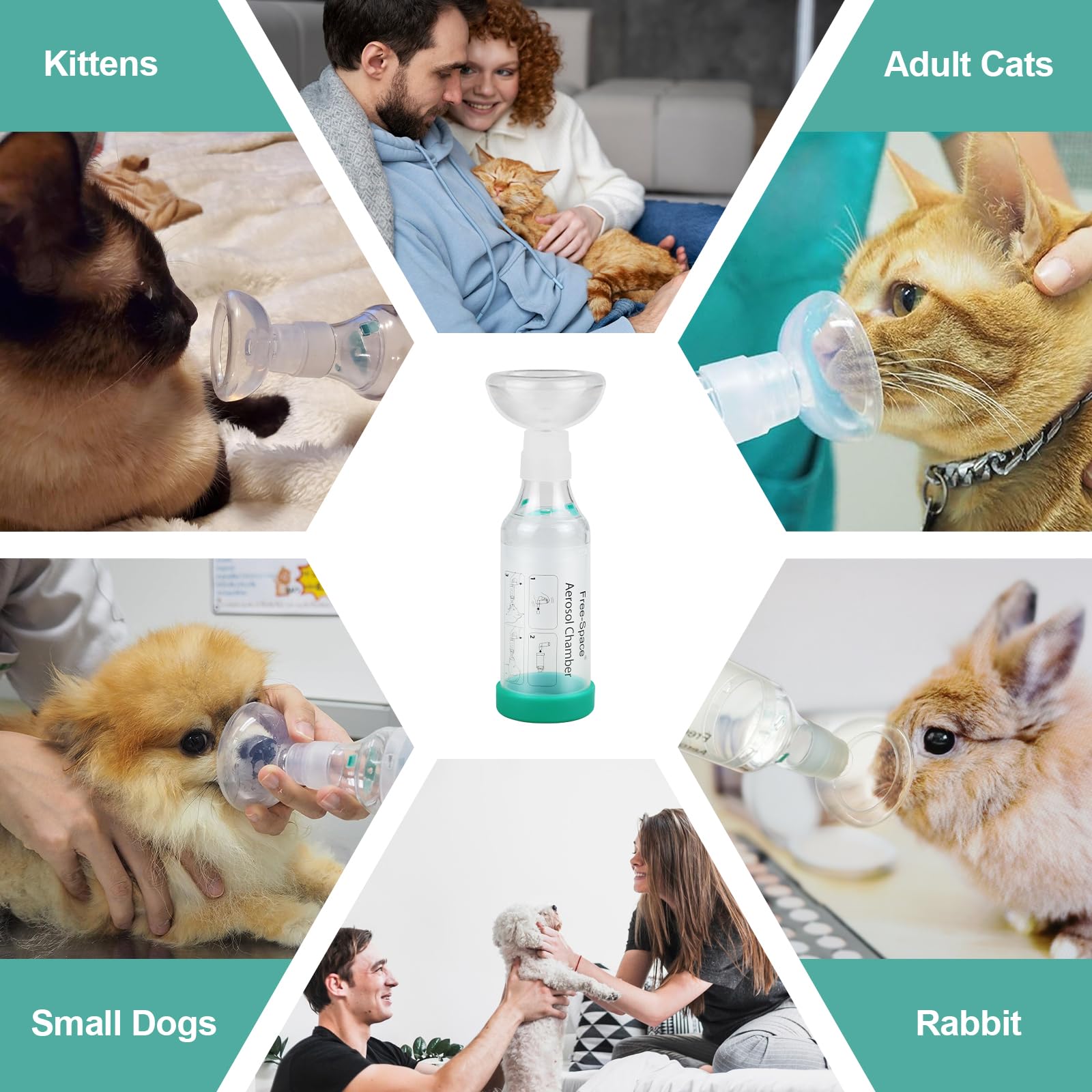 free-space Espaciador inhalador para Gatos/Perros con máscara de Silicona de Forma Redonda, cámara de Aerosol felino con indicador de respiración 2 máscara (Gato)