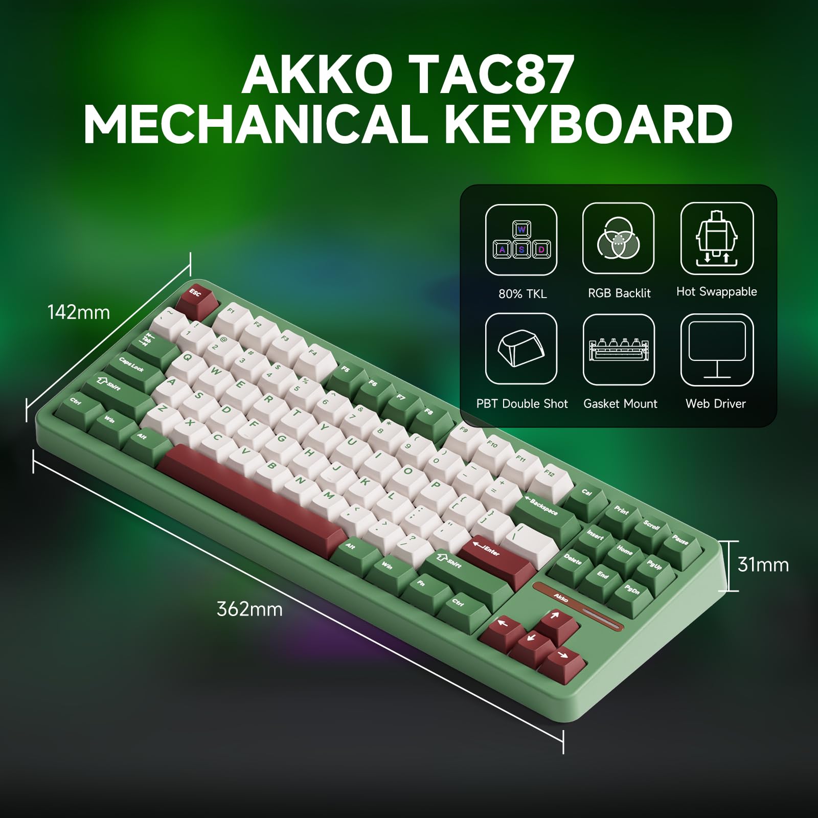 akko❗️ Akko TAC87 przewodowa klawiatura, 88 klawiszy, 80% układ TKL