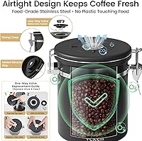 Vista 3 de Veken Recipiente de café con ventana, recipiente hermético de almacenamiento de alimentos de cocina de acero inoxidable con tapas, rastreador