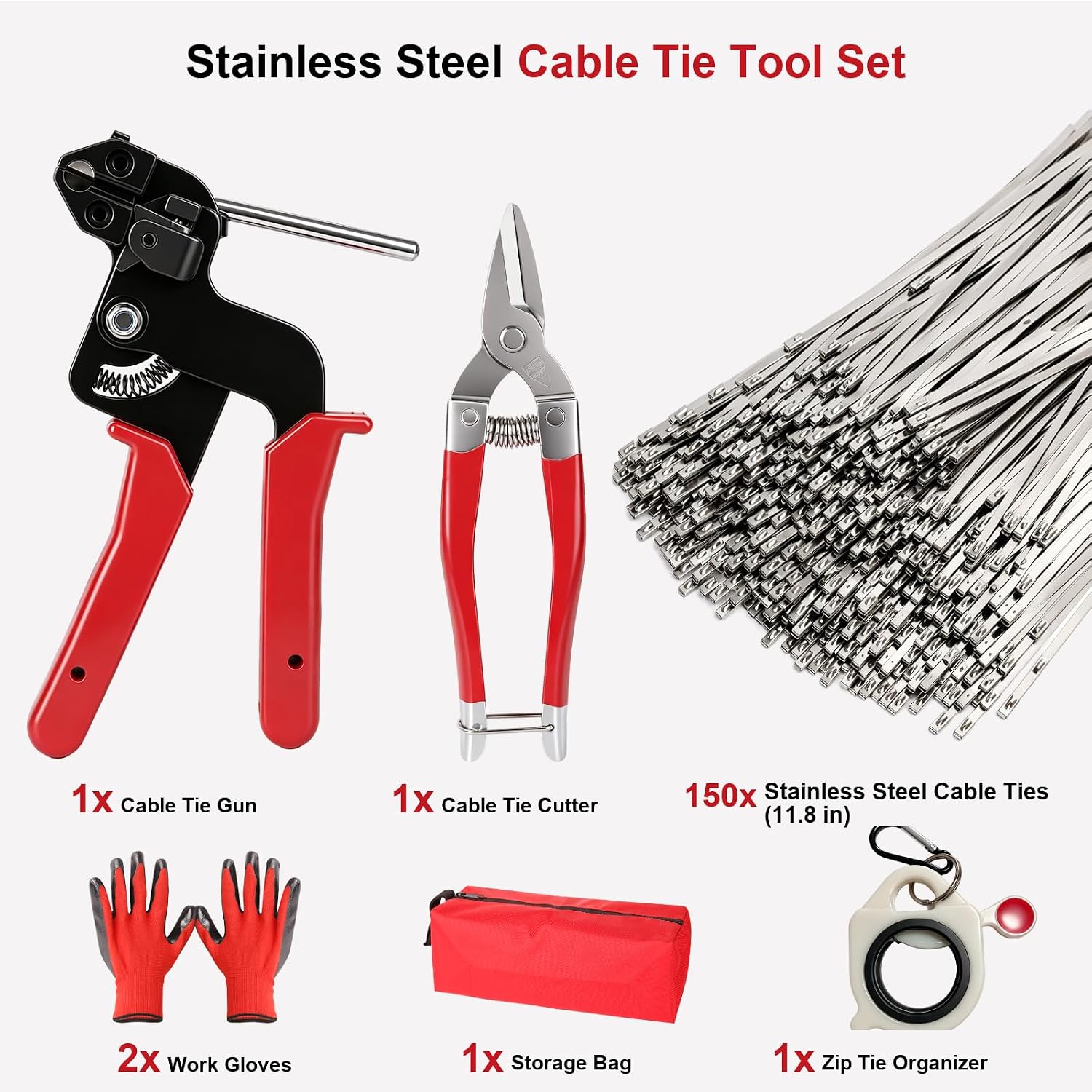 Metal Zip Ties Gun Tool Set with 150pcs Stainless Steel Zip Ties 11.8 inch