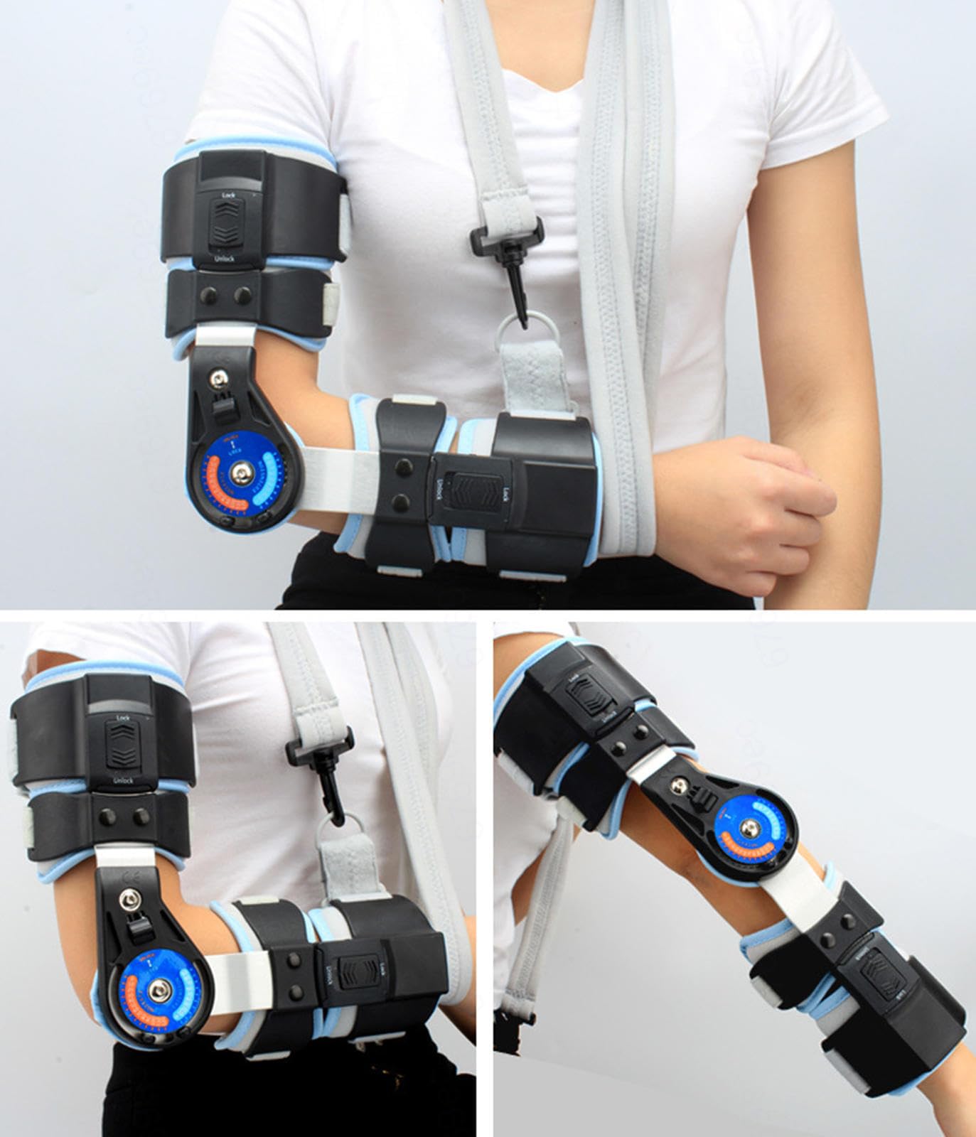 VIDECOR Soporte de Codo con Bisagra Ajustable, Soporte de Fijación de Fractura de Brazo con Cabestrillo, Soporte de Aleación de Aluminio Reforzado, para Fracturas,