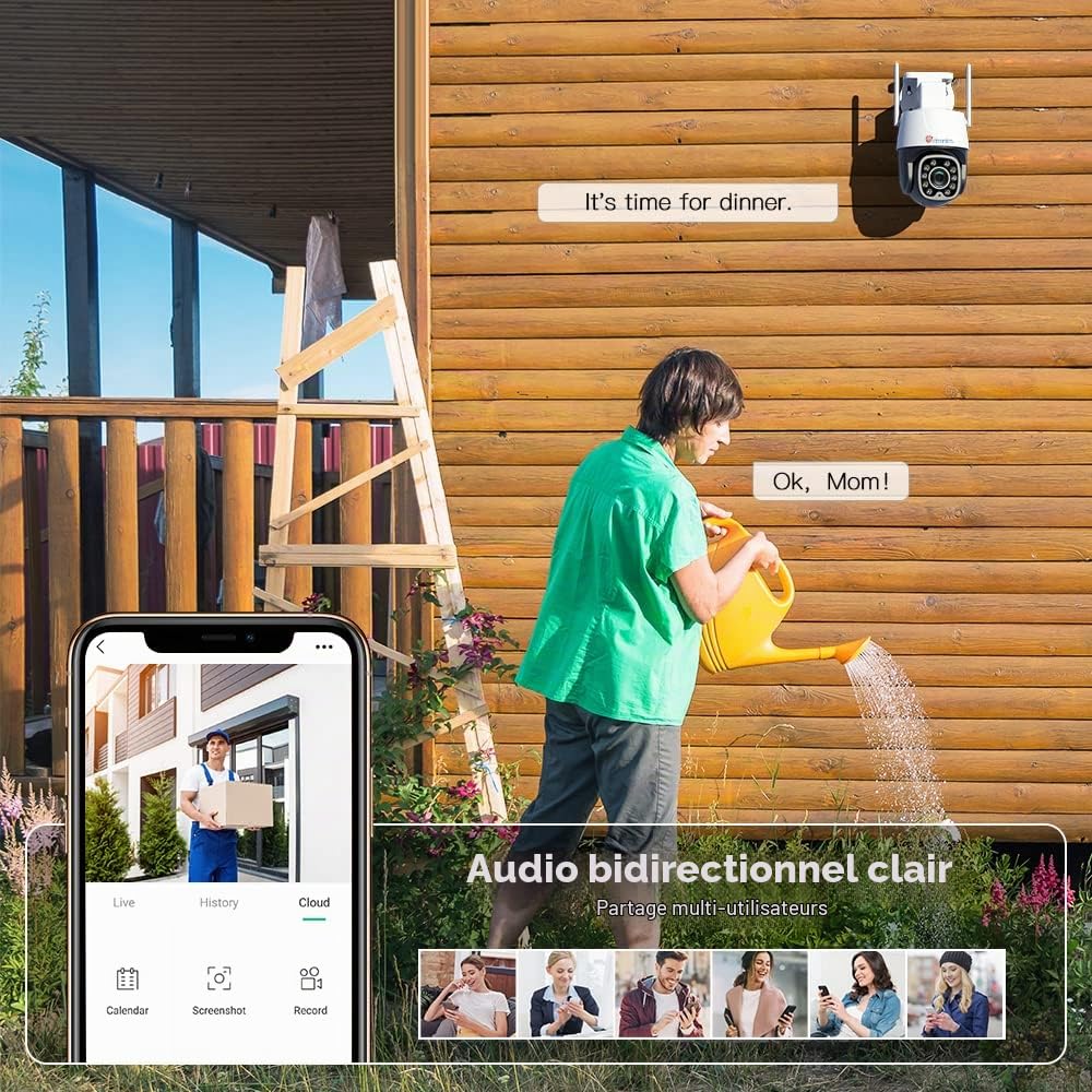 Ctronics 3G/4G LTE Caméra Surveillance Extérieure PTZ Caméra IP avec Carte SIM Incluse 355° 90° Rotation Vision Nocturne Couleur Détection Humaine Suivi Automatique Audio Bidirectionnel IP66