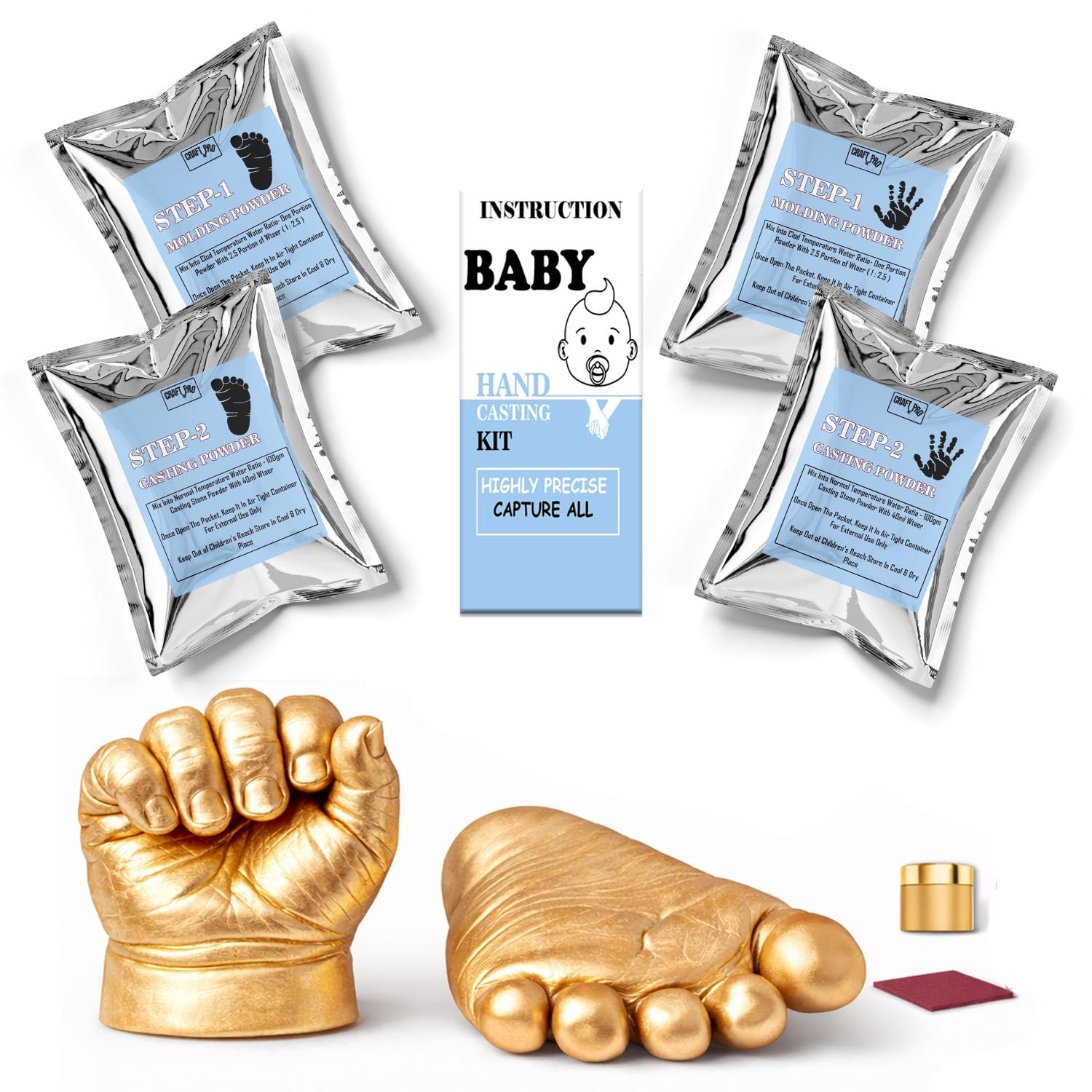 Baby Hand & Foot Casting Kit for Newborn – 3D Baby Handprint Footprint Impression Kit (0–9 Months) | Baby Keepsake Casting Kit | Baby Shower & Newborn Gift for Baby Boy & Girl | Create a beautiful 3D replica of your baby's tiny hands and feet.-picture-10