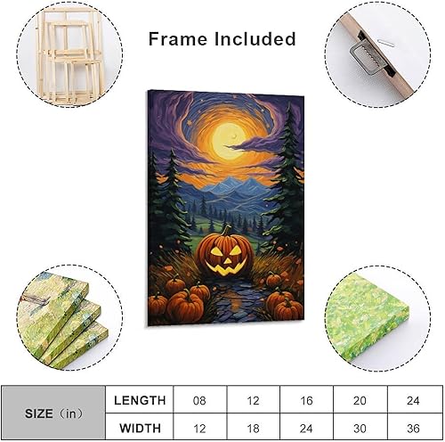 Miniatura 10 de Póster de noche estrellada de Van Gogh con diseño de calabaza, lienzo divertido y estético, decoración de pared de bosque de fantasía, pósteres e