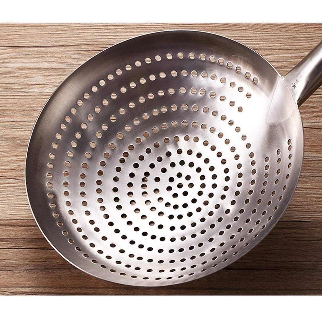 cuchara agujereada Cocina alambre de acero inoxidable colador de acero inoxidable mango de madera tamiz del grado comercial colador grande for la familia hotel Restaurantes (10.2" ) colador ( Size : L