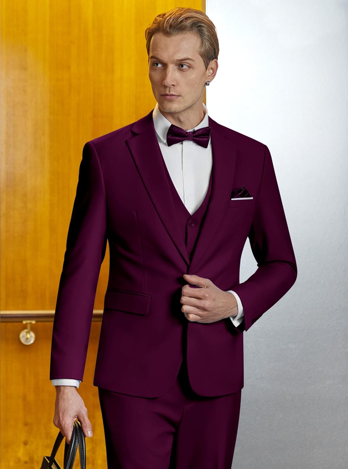 WULFUL Men’s Slim Fit Suit One Button 3-Piece Blazer Dress Business Wedding... - Picture 98 of 257