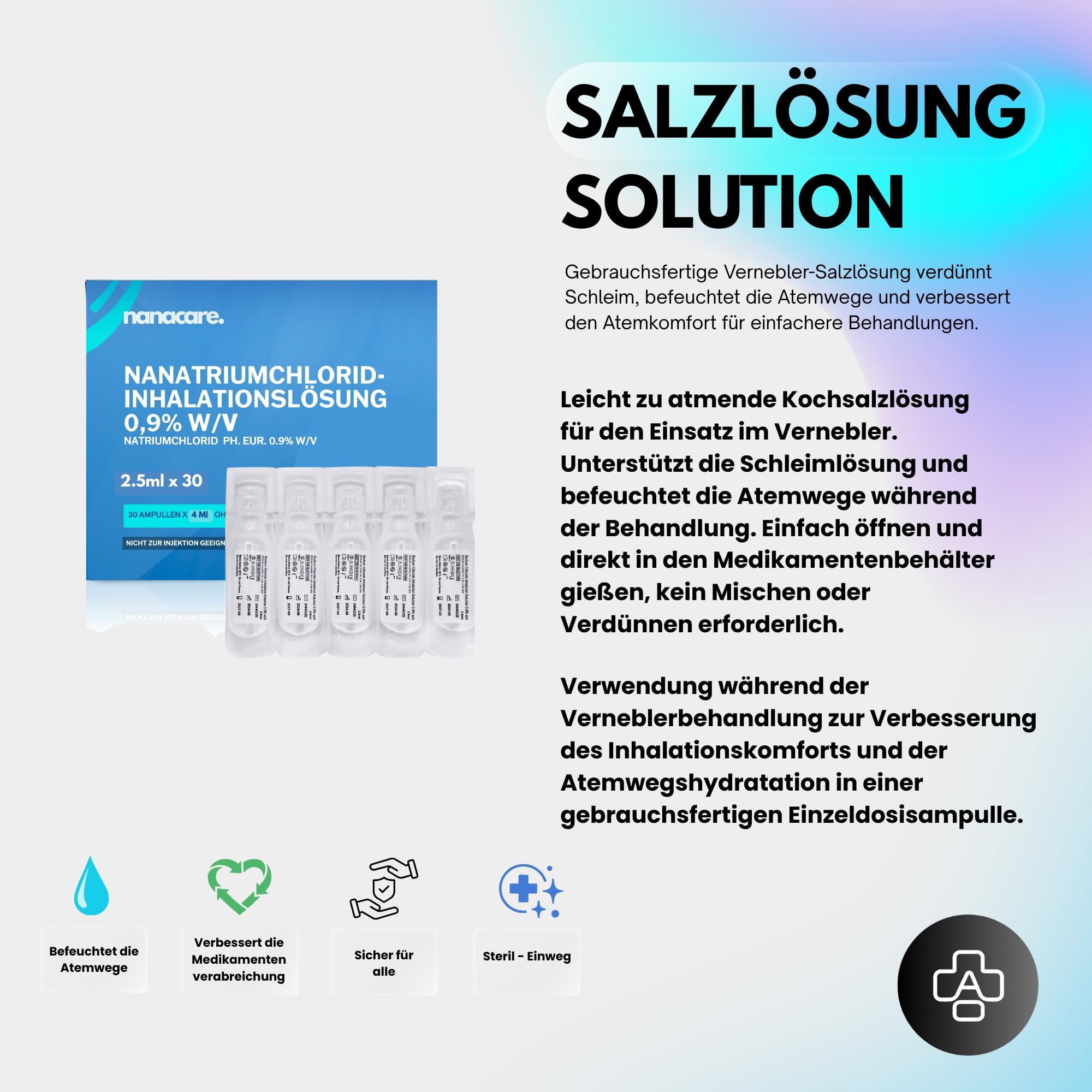 Tragbares Vernebler Set - Inhalationsgerät + 30 Ampullen Sterile NaCl 0,9% Kochsalzlösung zur Inhalation + Reinigungstücher für Reise und Haushaltsgebrauch for Adults and Kids