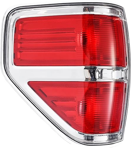 Boine Compatible con Ford F150 F-150 2009, 2010, 2011, 2012, 2013, 2014, carcasa de luz trasera izquierda del lado del conductor, borde cromado