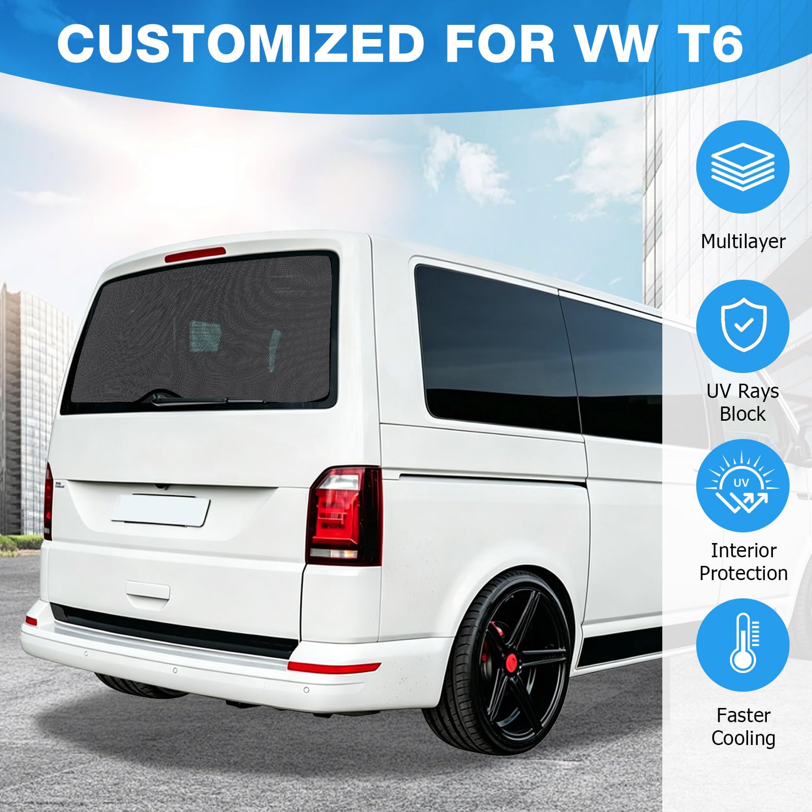 Osłona przeciwsłoneczna na tylną szybę samochodu do VW T6 SWB, składana siatka chroniąca przed słońcem, ochrona przed wzrokiem, ochrona przed wysoką temperaturą, ochrona przed promieniowaniem UV, na