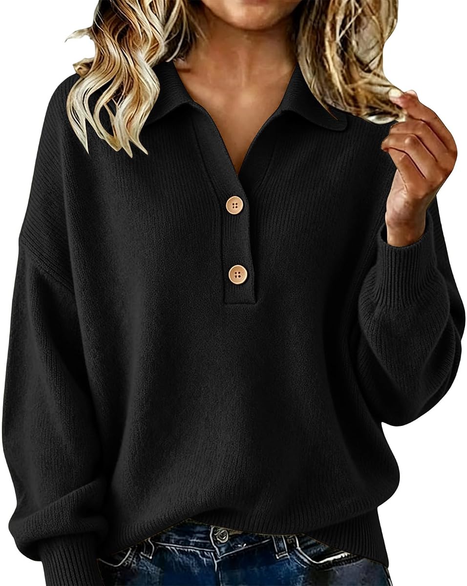 Sweaters for Women Collared Knit Long Sleeve Pullover Tops