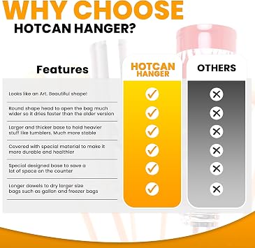 HOTCAN Beech Wood Plastic Bag Drying Rack | Reusable Dryer Holder Rack for Ziplock Bags, Gloves, and Bottles | Easy Assembly with 8 Removable Dowels | Durable and Space-Saving Design for Kitchens