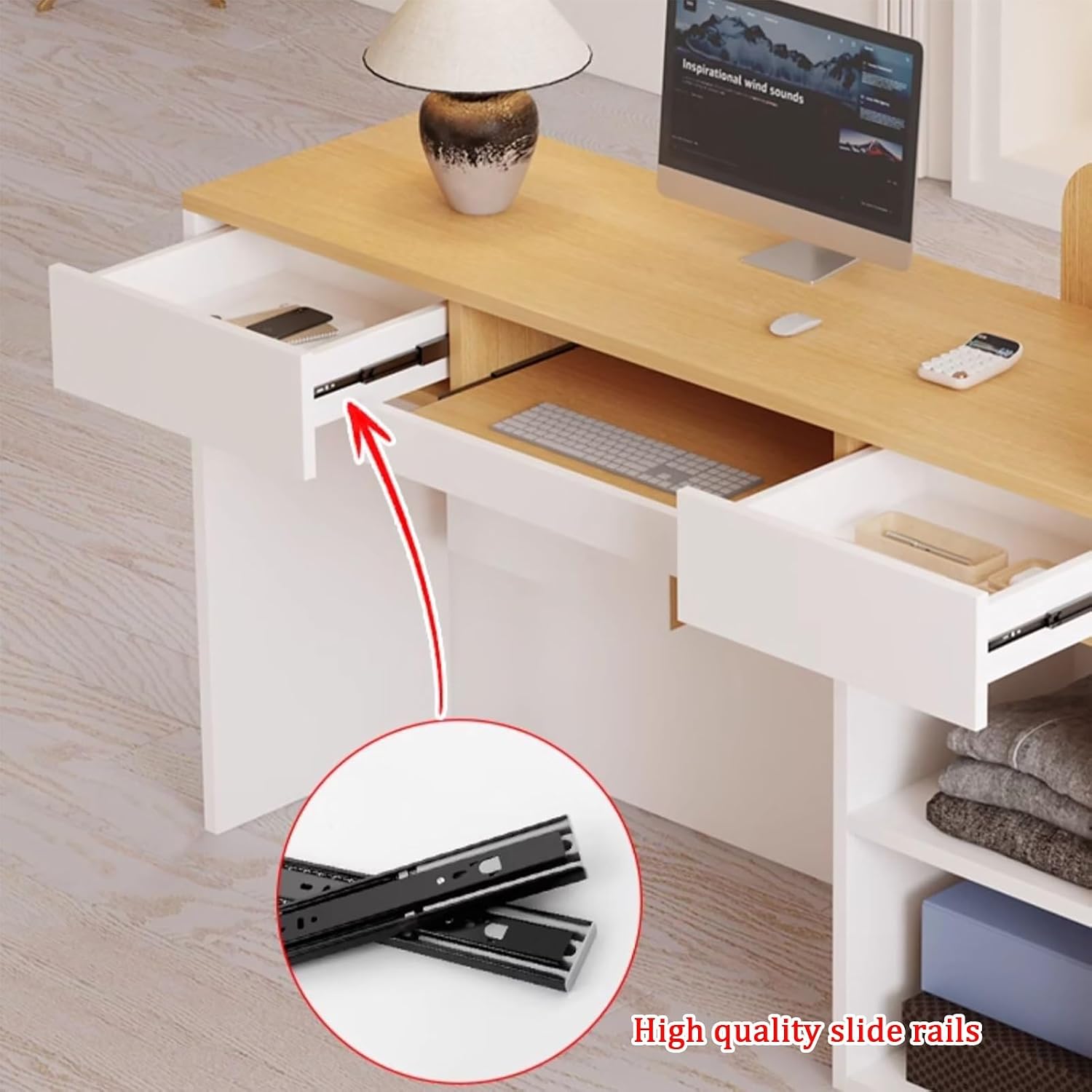 Reception Desk Front Desk, Modern Reception Checkout Counter, Retail Counter Table with Drawer and Open Storage, for Shop, Reception Room, Clothing Store(Natural,100CM/39.3in)