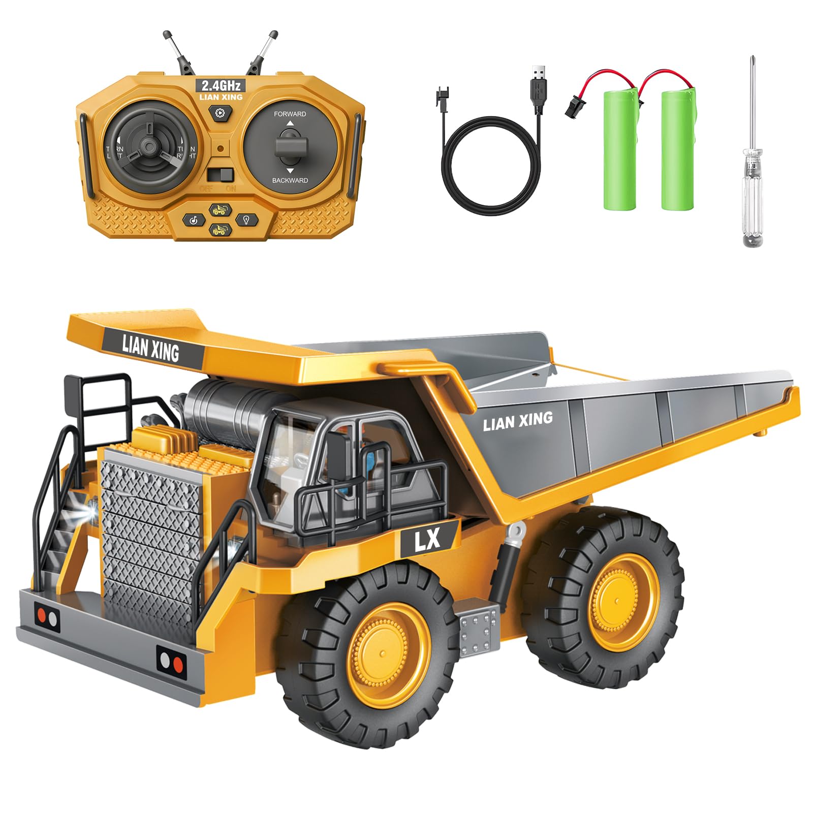 JOYQUEST RC Dump Truck Toy,1:20 Scale Remote Control Construction Vehicles with Alloy Bed,LED Lights & Realistic Engine Sounds,2.4GHz Off,The Best