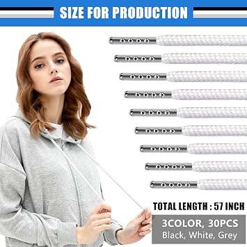 Drawstring Cords Replacement Drawstrings, 30Pcs Sweatshirt Drawstring Replacement with 3Pcs Drawstrings Threader for Sweatpants Shorts Pants Jackets Coats (White)