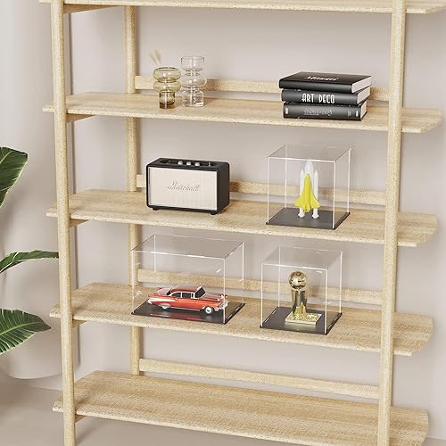 Miniatura 10 de Vitrina con base de terciopelo azul, caja de exhibición simple de acrílico transparente con tapa, caja cúbica de 6.0 pulgadas para colecciones,