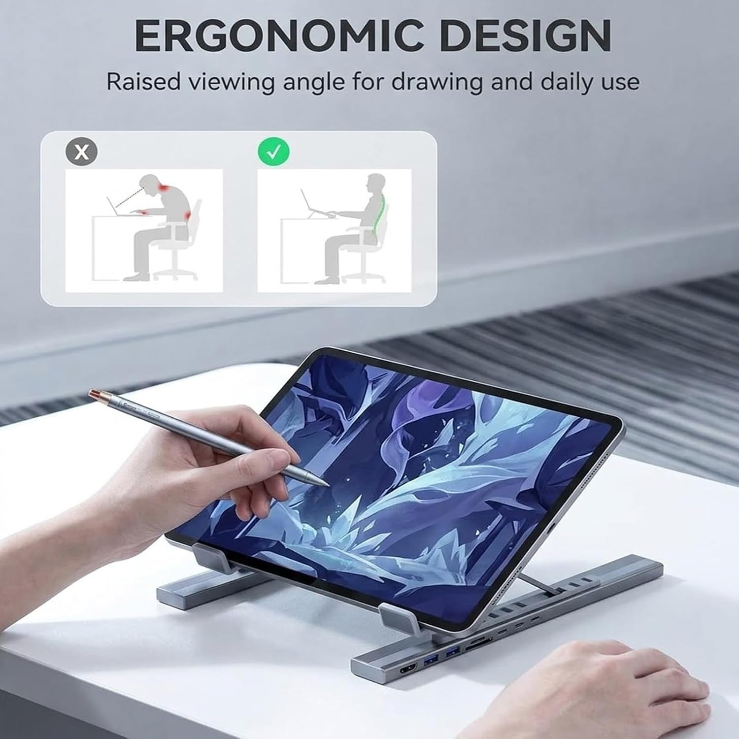 8-in-1 USB-C Laptop Docking Station Stand, Laptop Stand with Docking Station with 4K HDMI, 100W PD & 5 USB Ports, Foldable Multiport Adapter for USB-C Laptops, Sophisticated Power, Simplified (1Pc)