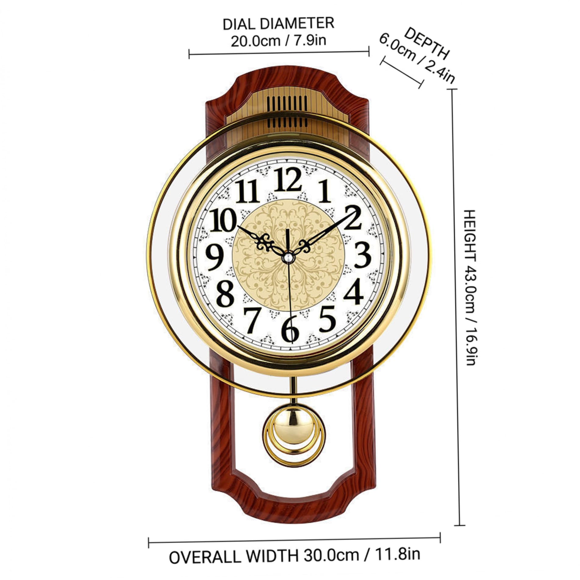 Relojes de Pared para Sala de Estar Reloj de Pared con péndulo Mecanismo de Cuarzo silencioso para Sala de Estar y Dormitorio diseño Cuadrado con Vetas de Madera.