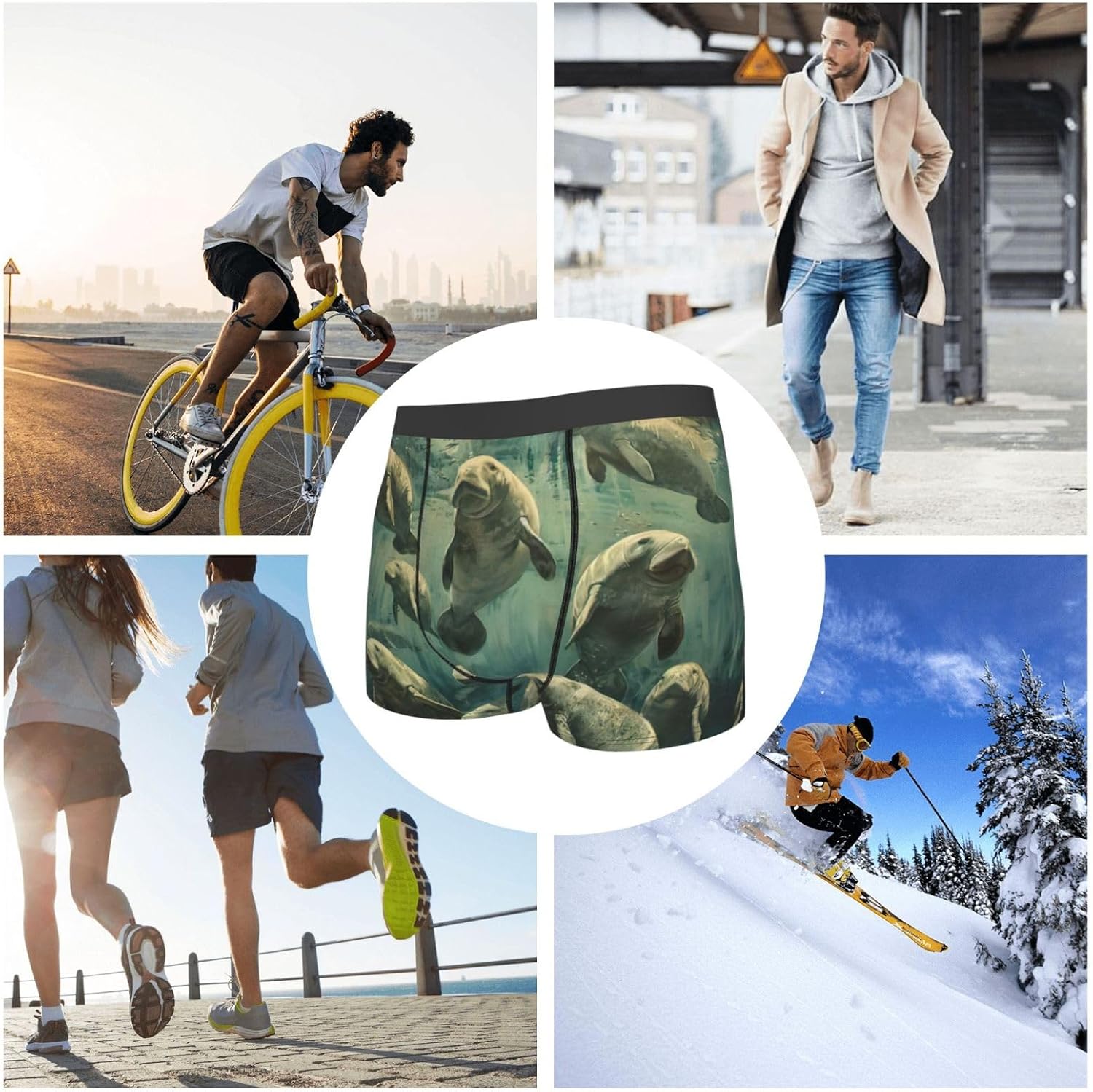 Manatee Animals Print Boxers For Menâ€“full Print Mens Underwear Boxer Briefs,Comfortable Boxers For Men