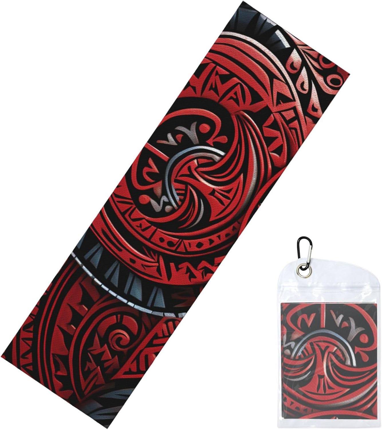 Red Tribal Pattern Cooling Towel Cold Exercise Towel, Soft Breathable Ice Towel Microfiber Gym Towel with PVC Pouch for Yoga Golf Gym Fitness 40″X12″