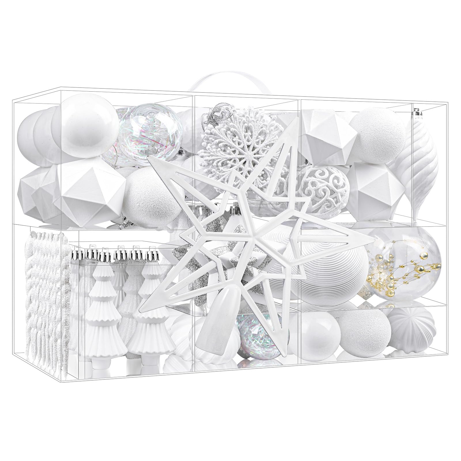 SHareconn Lot de 100 Boule de Noel, Boules de Noël en Plastique Incassable, Grandes Décorations Sapin de Noel, pour Decoration Noel Extérieur ou Intérieure, Décorer Sapin de Noël, Blanche