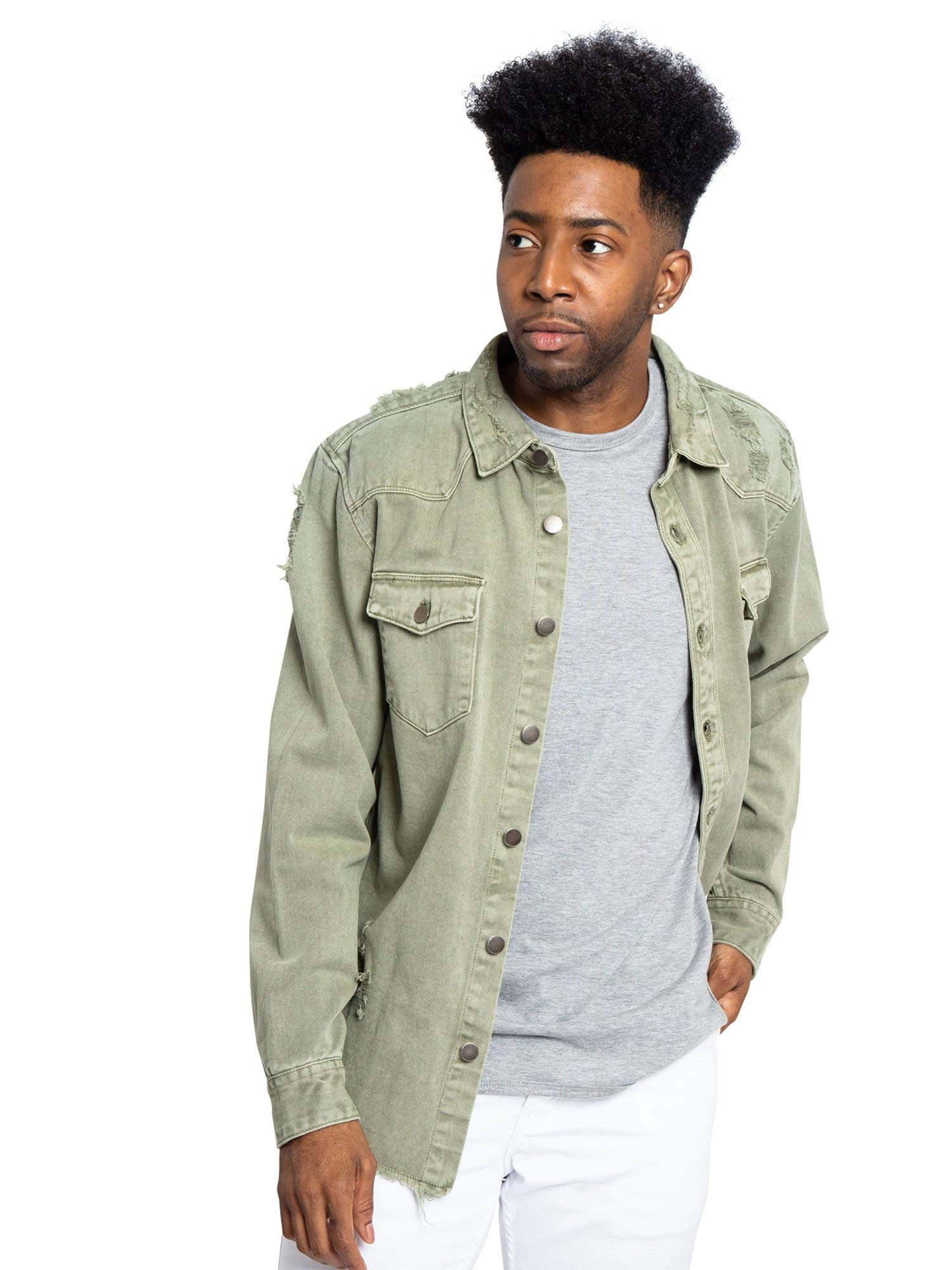 VICTORIOUS Men's Distressed Denim Jacket