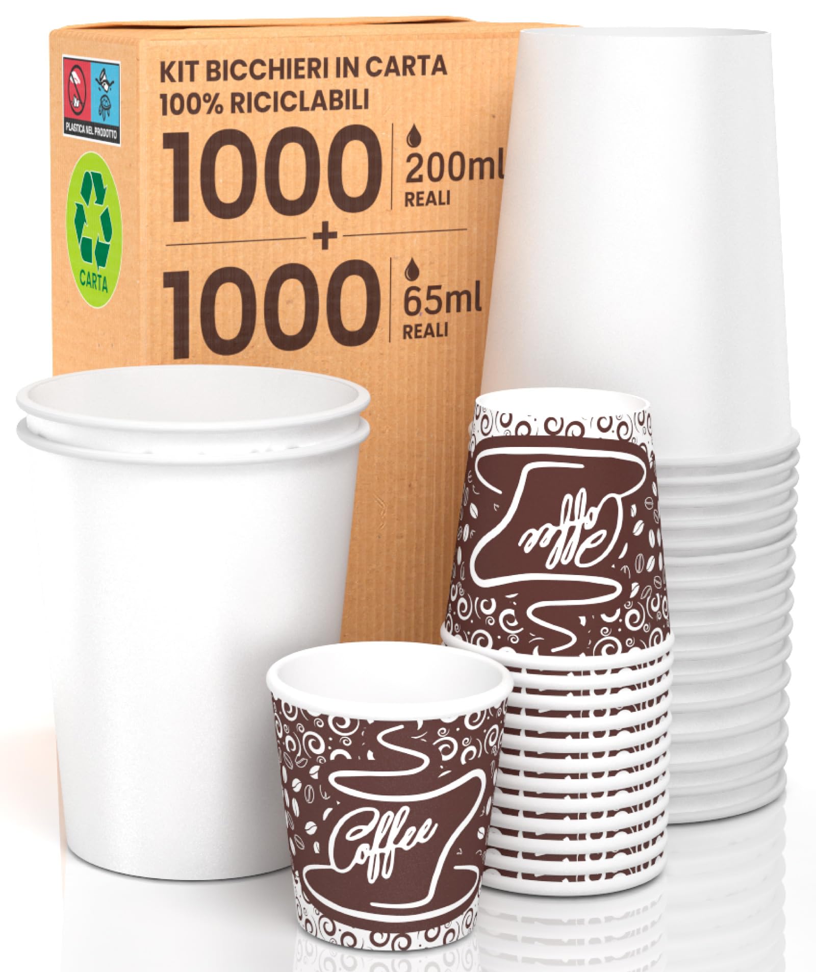 Bicchieri Di Carta Monouso 200ml - 1000 Pezzi, Biodegradabili, Per Bevande Calde - Foto 2