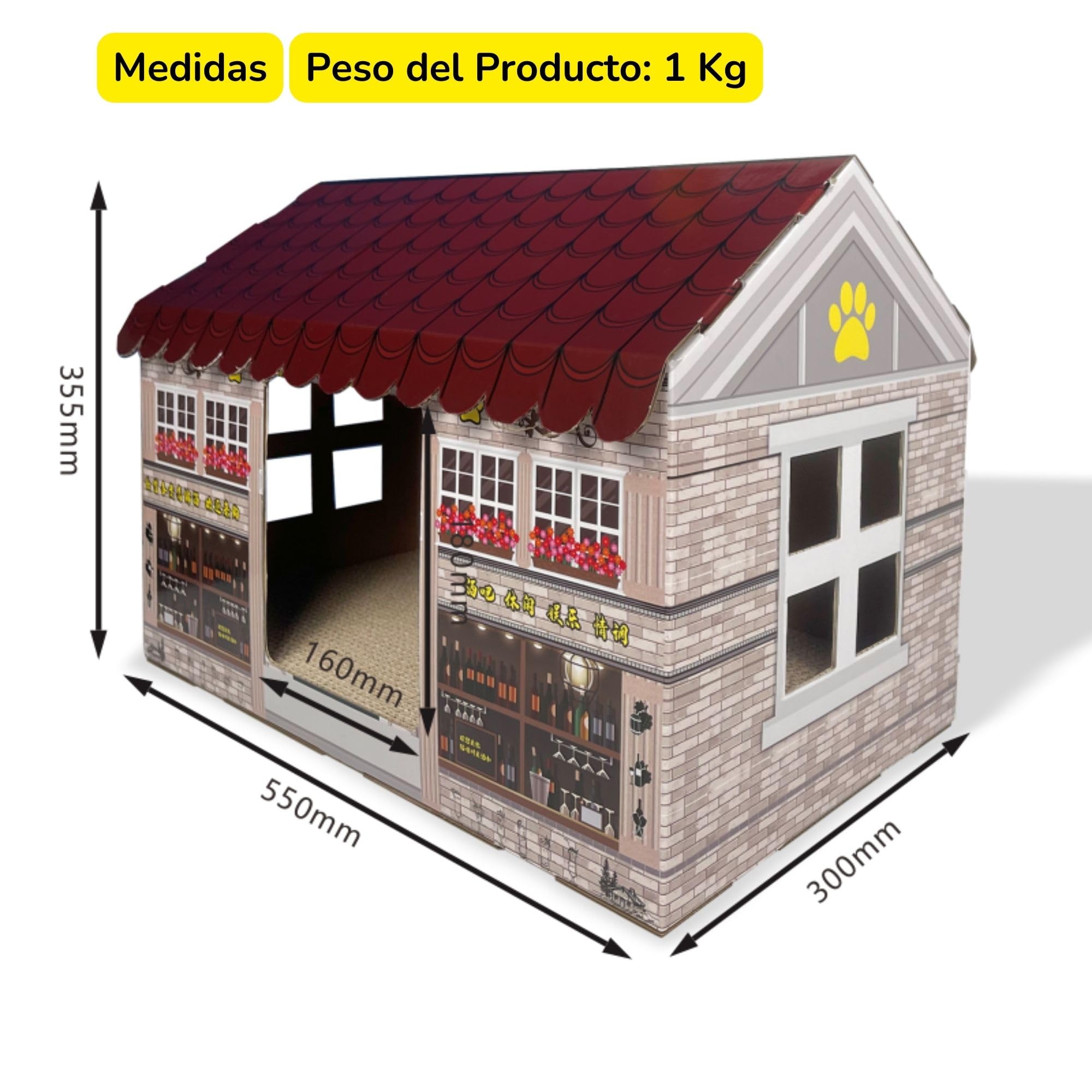 Casa de cartón para Gatos Rascador para Gatos Tipical House para Gatos Rascador para Montar Escondite Carton Corrugado