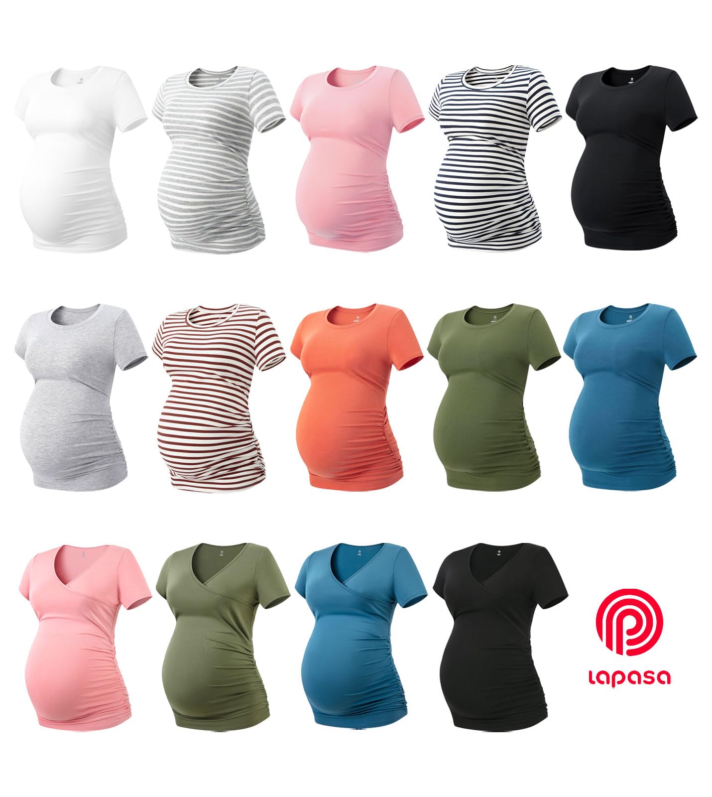 LAPASA Camiseta de Manga Corta para Premamá Pack de 3, T-Shirt Mujer Embarazada Maternidad, Ropa Premamá Verano, Cómodo y Suave L55