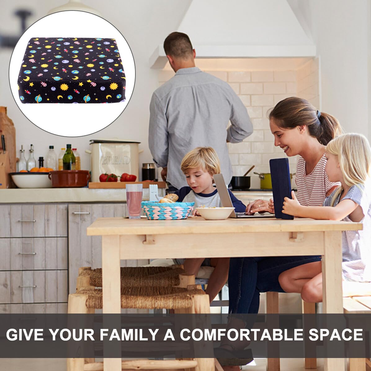 Cuscino Rialzato per Sedia da Pranzo Ragazzo Ragazza Twill Nero Portatile e Sicuro per Uso Domestico e Ristorante