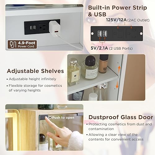 Miniatura 7 de T4TREAM Escritorio de tocador estriado de 48 pulgadas con espejo grande de 36 pulgadas y luces, moderna mesa de tocador grande con superficie de