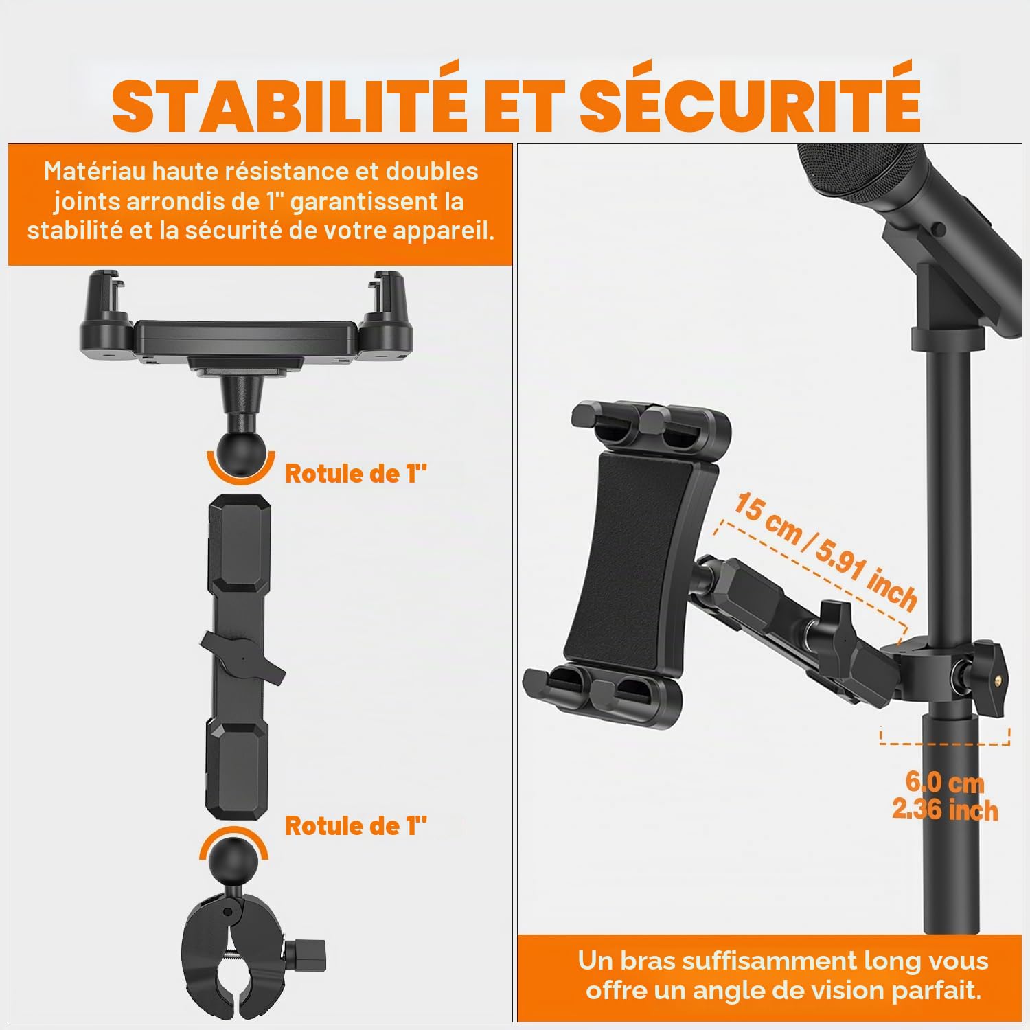 Support Tablette de Microphone, Support de Tablette et Téléphone, Pieds de Micro Musique Pivotant à 360° pour iPad, Pro, Mini, Air 4.7-13.5 Pouces Tablette Téléphone