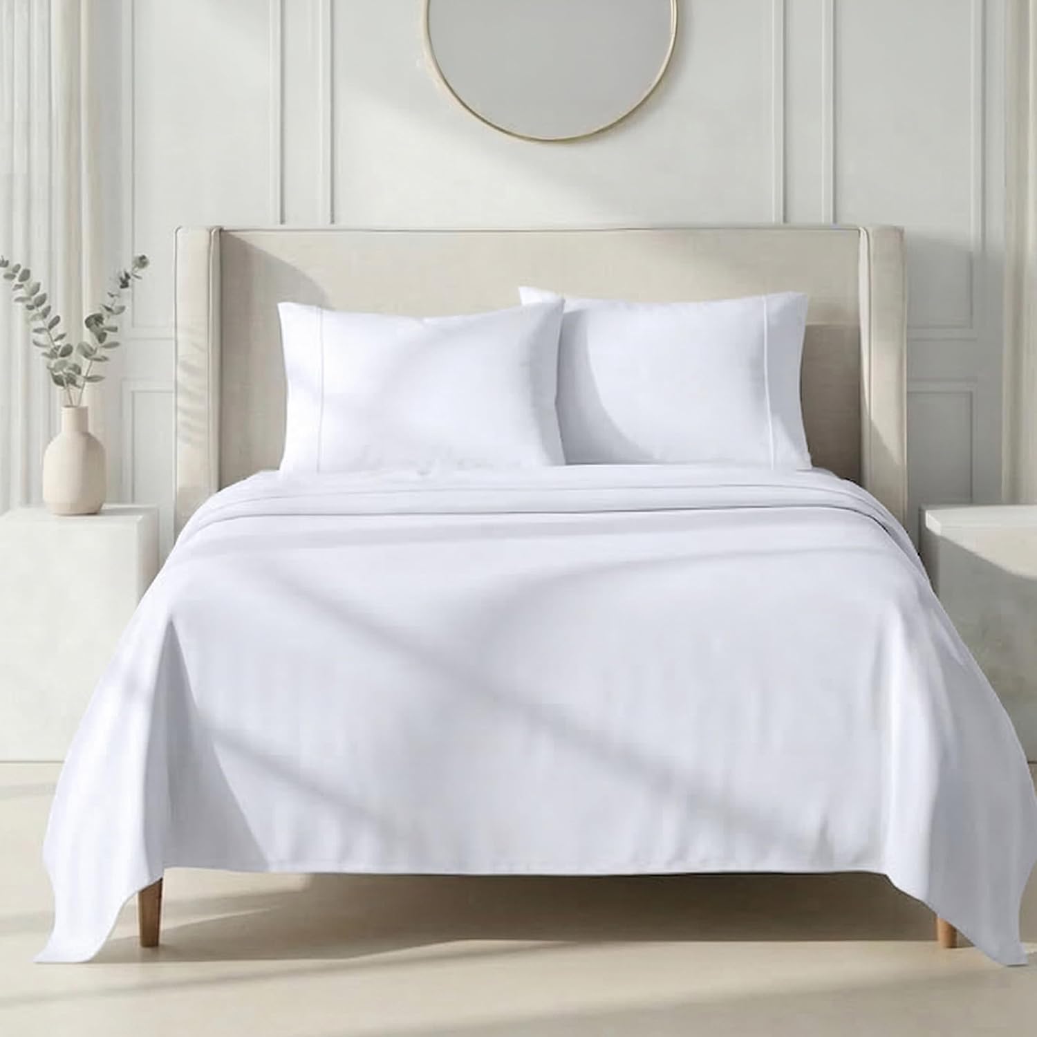 California Design Den King Size Sheets Set - 1000 Thread Count Sateen, Thick and Natural 100% Cotton King Bed Sheets, Deep Pockets, Durable Bedding Set - White