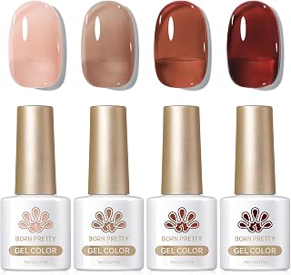 Born Pretty Fall Winter Jelly Brown Caramel Gel Nail Polish Sheer Milky Jelly Nude Brown Brownish Red Gel Polish Ember Crystal Transparent Set Nail Art Varnish Manicure Collection Gift