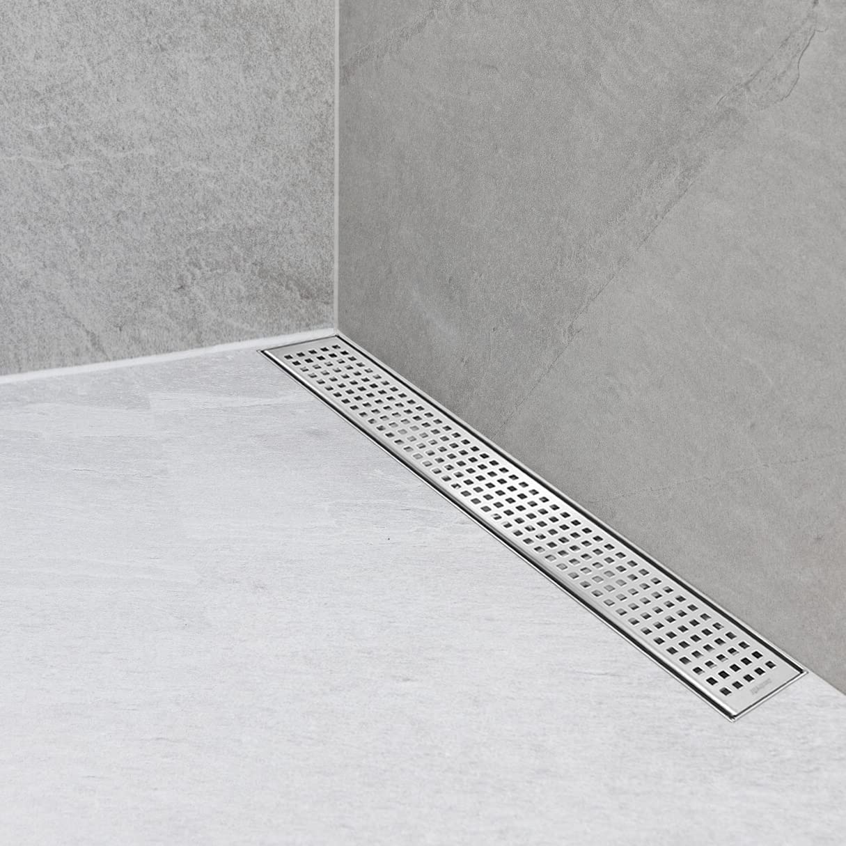 Neodrain 18-Inch Linear Shower Drain with Removable Quadrato Pattern Grate, Professional Brushed 304 Stainless Steel Rectangle Shower Floor Drain Manufacturer,Floor Shower Drain with Hair Strainer