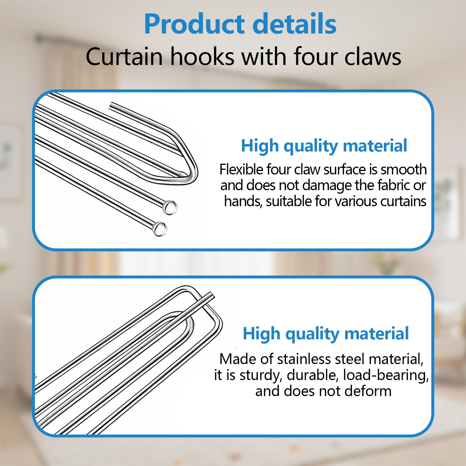WiDream 100 Pcs Metalen Gordijnhaken, Curtain Hooks Pinch Pleat, Gordijnhaken voor Raamgordijnen