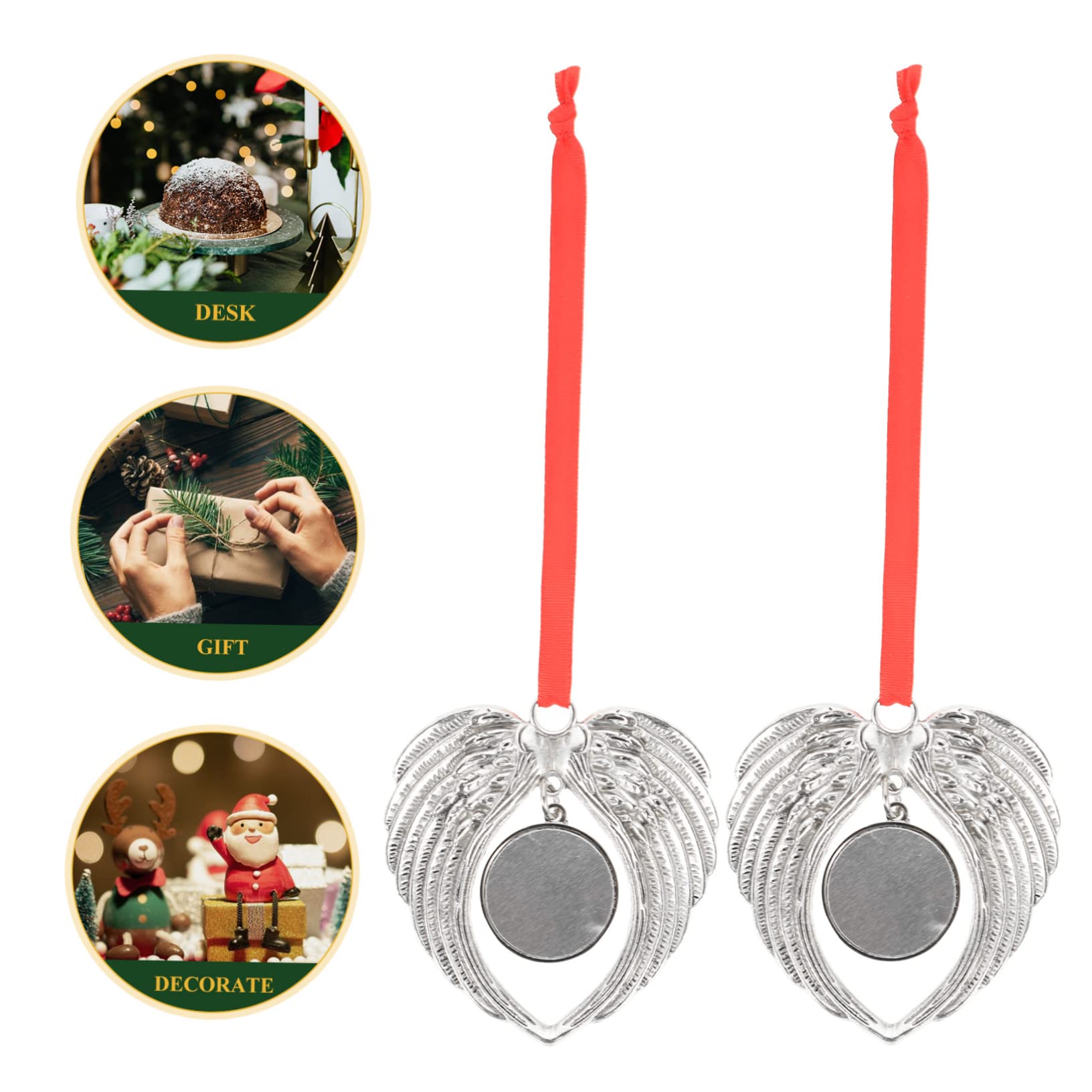 Zerodeko 3 Series Colgante De Alas De Ángel Navidad Pegatinas Espacios En De Sublimación De Navidad Adornos De Fotos para El Árbol Adorno De ala Silver Aleación De Zinc 6 Piezas*3