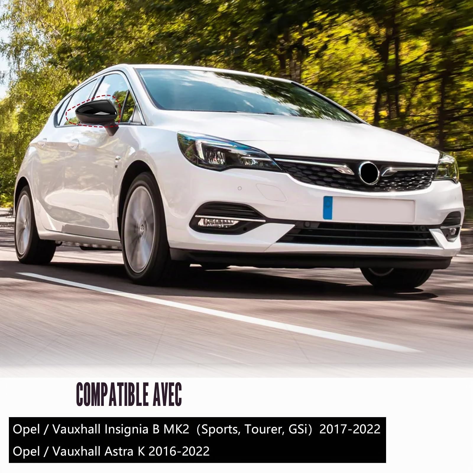 1 Par Capuchon de Rétroviseur Remplacement pour Opel Insignia B/Astra K, Coque Retroviseur Exterieur De Voiture Couvercle Capuchon de Retroviseurs (Noir)