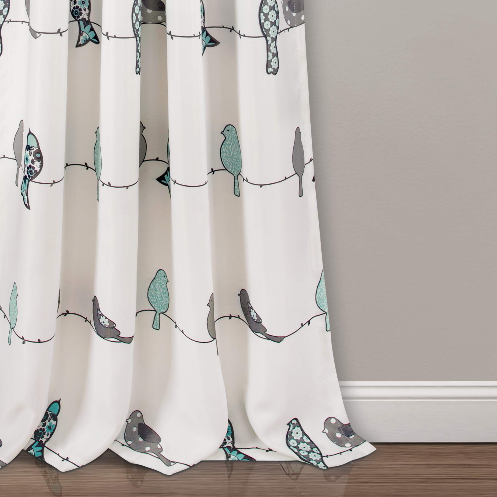 Lush Decor Rowley Birds Vorhänge, verdunkelndes Fensterpaneel-Set für Wohnzimmer, Esszimmer, Schlafzimmer (Paar), 132 x 240 cm, blu e grigio
