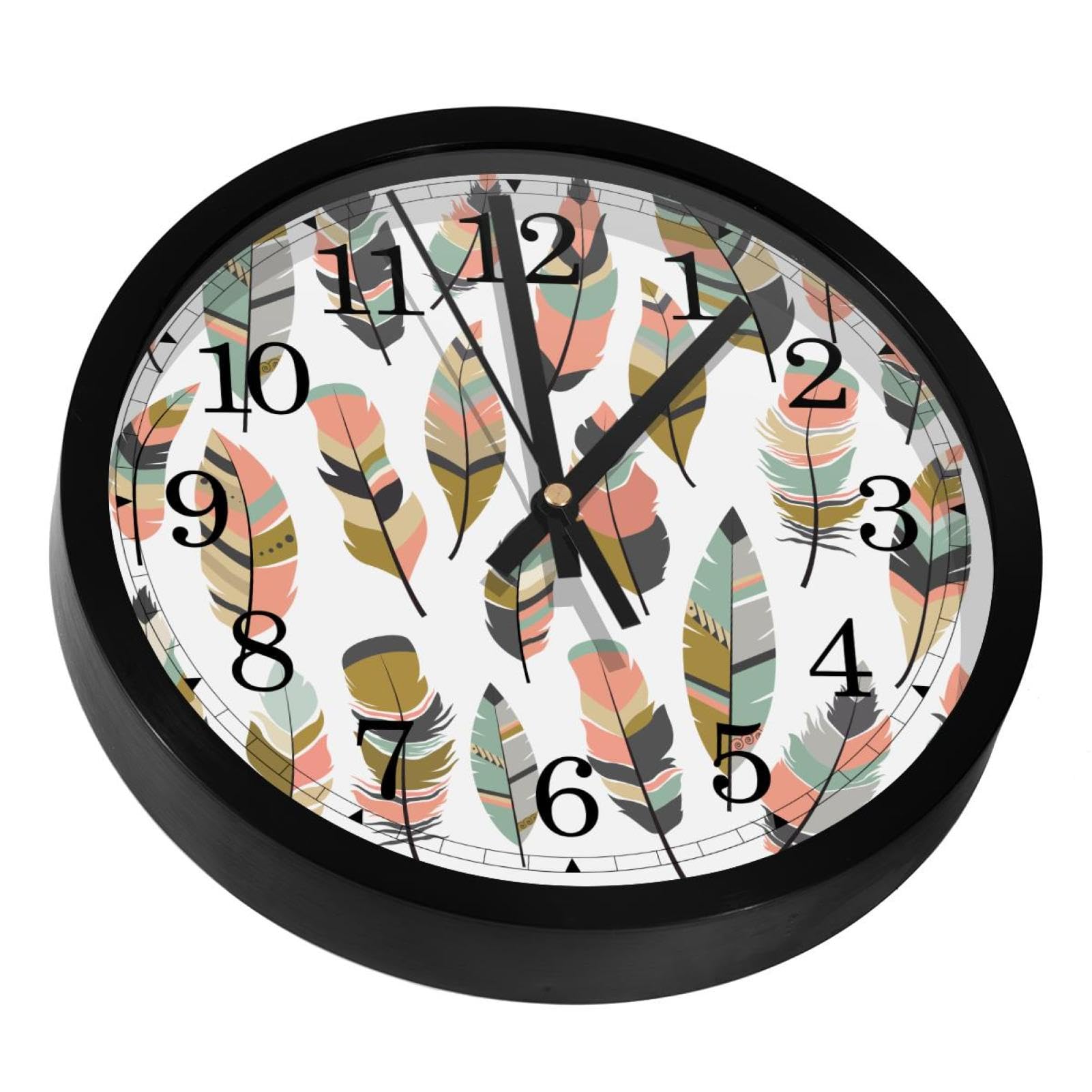 Horloge murale silencieuse cuisine bureau salon plumes colorées