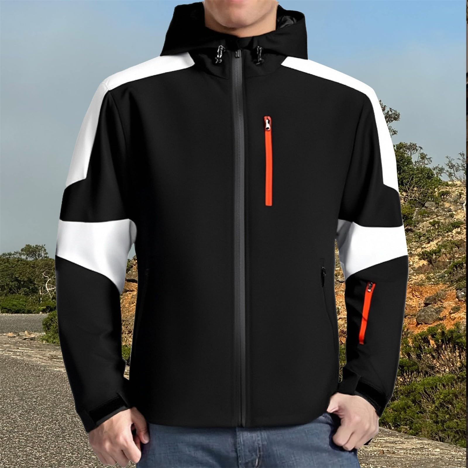 Giacca a vento da uomo impermeabile da uomo per attività all'aperto Softshell giacca leggera da trekking con cappuccio confortevole giacche sportive traspiranti con tasche con cerniera capispalla