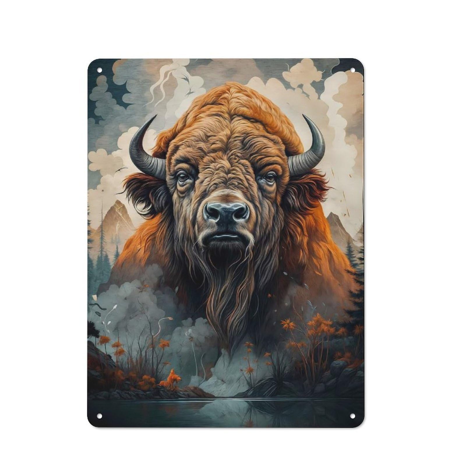 Metal Plaque 40x30cm with Majestic Bison for Pub Or Café, Vintage Decor, for Pub Decor Enthusiasts